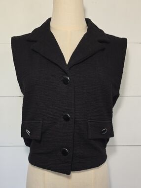 Anthropologie Maeve Extended Shoulder Textured Cropped Knit Vest Black Size XS